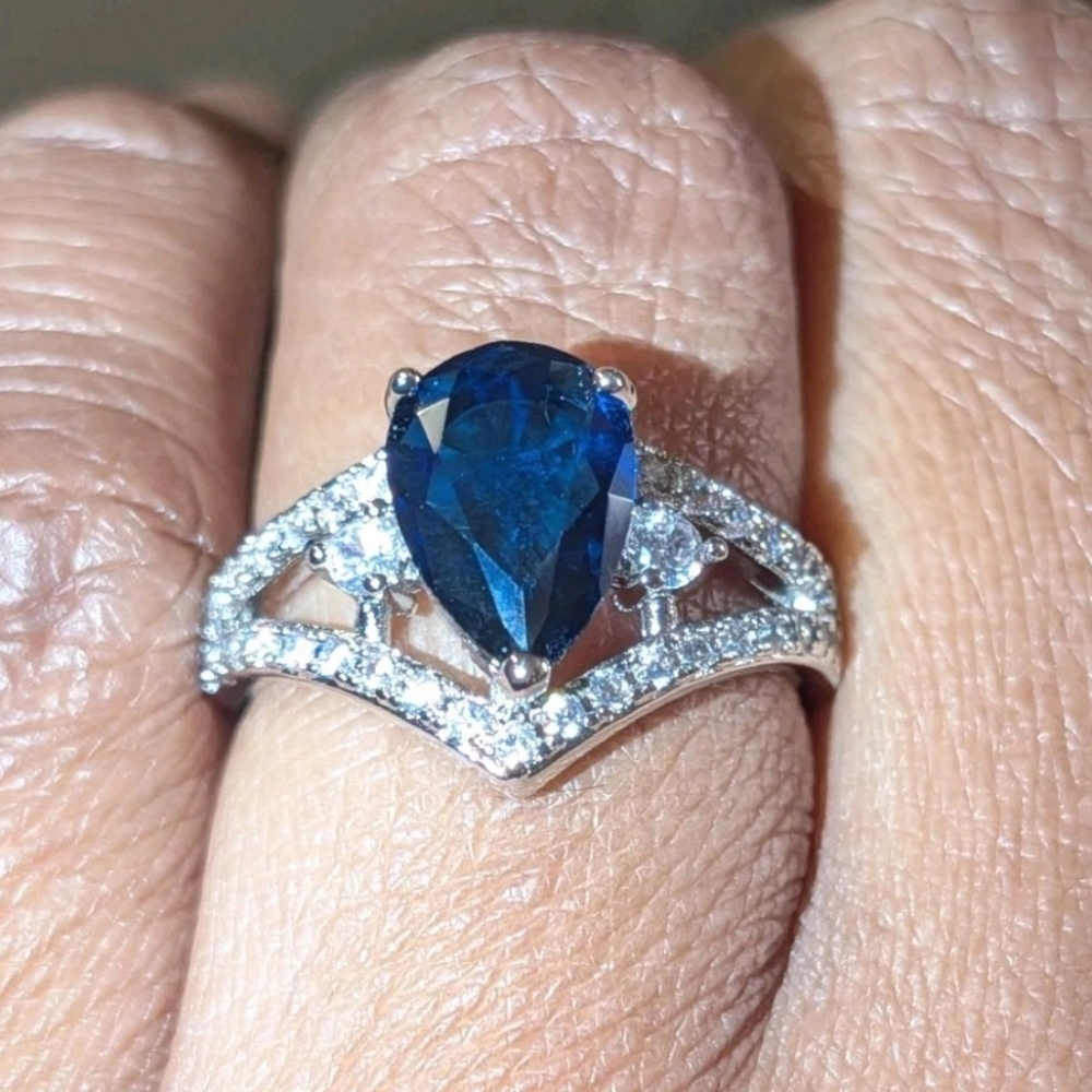 14K White Gold Plated 2Ct Pear Cut Lab-Created Tanzanite Engagement Women Ring